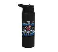 Funny Skiing Cat The Meowtains are Calling Mountain Lover Stainless Steel Insulated Water Bottle