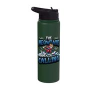 Funny Skiing Cat The Meowtains are Calling Mountain Lover Stainless Steel Insulated Water Bottle