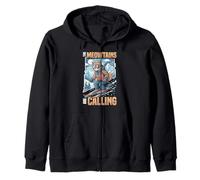 Funny Skiing Cat The Meowtains Are Calling Mountain Lover Zip Hoodie