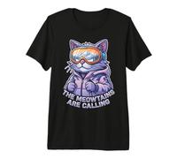 Funny Skiing Cat The Meowtains are Calling Winter Skier Premium T-Shirt