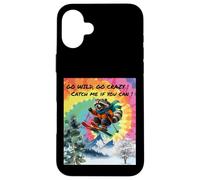 Funny Skiing Raccoon Going Wild on the Ski Slopes Case for iPhone 16 Plus