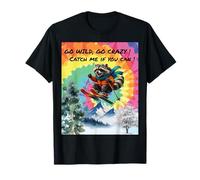 Funny Skiing Raccoon Going Wild on The Ski Slopes T-Shirt