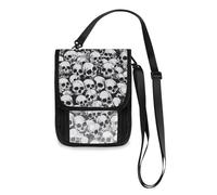 Funny Skull Black and White Travel Wallet Passport Holder Hidden Neck pouching Slim Lightweight Crossbody Bag with Adjustable Strap