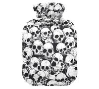 Funny Skull Black and White Water Bottle for hot Water with Soft Cover, 1L hot compresses for The Body for Hand Feet Warmer,Hand Feet Warmer,Bolsa para agua Caliente para Dolor