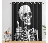 Funny Skull Blackout Curtains, 90 Drop, Gothic Skeleton Spooky Printed Curtains for Living Room, Bedroom, Eyelet Drapes for Window Home Decor, 90x90 Inch 2 Panels (1J3-89)