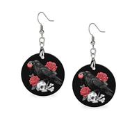 Funny Skull Crow Blackbird Wood Earrings Personalized Dangle Earring Pendants Charms for Woman Jewelry
