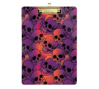 Funny Skull Gradient Orange Purple Clipboard Portable Clipboard A4 Standard Size Clip Boards, A4 Letter Size 12.5 x 9 Inches Gold Clip