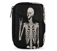 Funny Skull Human Skeleton Weekly Pill Box Organiser Case 7 Day Travel Pill Case Portable Pill Organizer Zipper Bag for Vitamins, Supplements, Medication