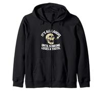 Funny Skull Humor It's All Laughs Skeleton Tooth Zip Hoodie