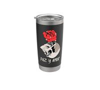 Funny Skull PAZ Y Amor RED Rose Grey Skull Barbed Wire OG Stainless Steel Insulated Tumbler