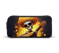 Funny Skull Playing Guitar Yellow Flower Pencil Case Durable Pen Pouch Organizer Portable Stationery Pen Bag Makeup Bag