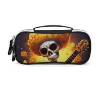 Funny Skull Playing Guitar Yellow Flower Pencil Case Portable Makeup Bag Organizer Pencil Pouch Cosmetic Bags for Women
