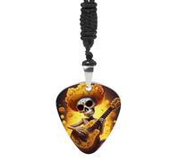 Funny Skull Playing Guitar Yellow Flower Personalized Guitar Picks Necklace Guitar Pendant Jewelry Gifts for Women Men