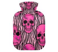 Funny Skull Zebra Stripe Pink Hot Water Bottles with Soft Cover Hot Water Bag for Pain Relief Medium