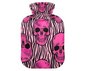 Funny Skull Zebra Stripe Pink Hot Water Bottles with Soft Cover Hot Water Bag for Pain Relief Medium