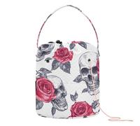 Funny Skulls Red Roses Yarn Bag, Crochet Tote Bag, Knitting Bag Craft Bag Travel Yarn Storage Organizer for Crocheting Project, Store Skein Ball, Needles Accessories