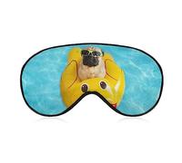 Funny Sleep Mask for Women Men,Cute Pug Floating with A Yellow Duck in A Pool Soft Blindfolds Eye Mask for Sleeping Adjustable Elastic Strap Blackout Sleep Cover Eye Shade for Travel Sleeping Nap
