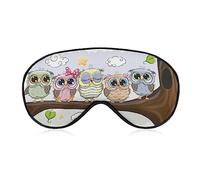 Funny Sleep Mask for Women Men,Five Cute Owls are Sitting On The Branch Soft Blindfolds Eye Mask for Sleeping Adjustable Elastic Strap Blackout Sleep Cover Eye Shade for Travel Sleeping Nap