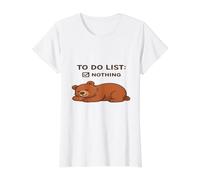 Funny Sleeping Bear Humor to Do List Nothing Value Graphic T-Shirt, Women, White, S