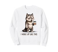 Funny Sleepy Wolf Holding Coffee Cartoon Sweatshirt