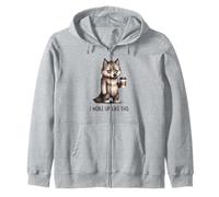 Funny Sleepy Wolf Holding Coffee Cartoon Zip Hoodie