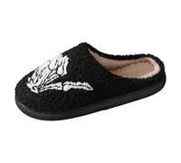 Funny Slippers Halloween Hand Gesture Print Plush Fleece Lined Couple Shoes