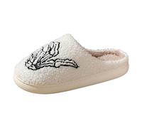 Funny Slippers Halloween Hand Gesture Print Plush Fleece Lined Couple Shoes