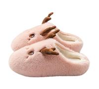 Funny Slippers Unisex Reindeer Plush Thick Sole Fleece Indoor House Shoes