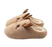 Funny Slippers Unisex Reindeer Plush Thick Sole Fleece Indoor House Shoes