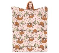 Funny Sloth Blanket Sloth Gifts for Kids Adults Flannel Lightweight Cute Baby Sloth On The Tree Flower Decor Soft Plush Blanket for Sofa Couch Living Room Bed Camping Travel 60"x50" Sloth Lovers Pink