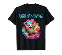 Funny Sloth Bouldering Rock Climbing Slow and Steady Climber Value Graphic T-Shirt, Men, Black, M