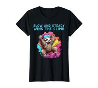 Funny Sloth Bouldering Rock Climbing Slow and Steady Climber Value Graphic T-Shirt, Women, Black, M