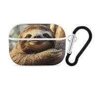 Funny Sloth Earbuds Organizer Shockproof Protective Airpods Pro Cover with Carabiner Clip Anti Fall Carrying Earphone Case Cover for Airpods Pro 2nd Generation White