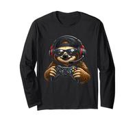 Funny Sloth Gamer Tee Gaming Headset Gamepad Video Games Long Sleeve T-Shirt