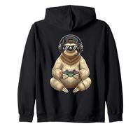 Funny Sloth Gamer Tee Gaming Headset Gamepad Video Games Zip Hoodie