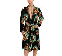 Funny Sloth Hamburger Men's Robes Long Sleeve V Neck Bath Robe Printed Bathrobes Cozy Soft Sleepwear 2XL