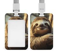 Funny Sloth Id Badge Holder with Lanyard, Clear Vertical Card Protector Waterproof, Breakaway Safety Neck Strap, Heavy Duty Name Tag Holder for Nurse Teacher Officer Staff Women Men