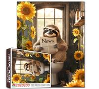 Funny Sloth On The Toilet Jigsaw Puzzles For Adults 1000 Pieces Funny Bathroom Animal Puzzle Cute Sloth Reading Magazine - Challenging Sunflower Rustic Decor Puzzle Gift For Family Game Nights