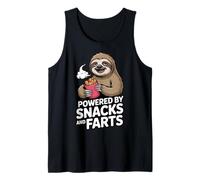 Funny Sloth Powered By Snacks and Farts Humor Tank Top