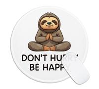 Funny Sloth Round Mouse Pad, Don't Hurry Be Happy Mousepad for Gaming Work Laptop, Small Mouse Mat with Non-Slip Rubber Base Stitched Edge for Wireless Computer Mouse Home Office Desk Decor