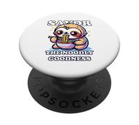 Funny Sloth, Savor the Noodly Goodness, food, noodles, eat PopSockets Adhesive PopGrip