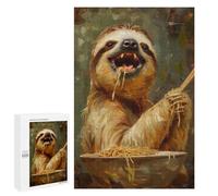 Funny Sloth Spaghetti Food - Decorative Wooden Puzzle, 1000 PCS, Mindful Gift for Adults - for Shared Table Time