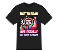 Funny Sloth T-Shirt. Cheeky Sloth's Morning Win: Bed Exit Champion Tee! (Black, 3XL)