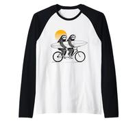 Funny Sloth Tandem Surfing Retro Sunset Surfing Raglan Baseball Tee