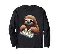 Funny Sloth Typing at Keyboard Slow Office Humor Long Sleeve T-Shirt