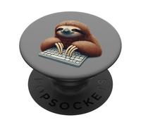 Funny Sloth Typing at Keyboard Slow Office Humor PopSockets Adhesive PopGrip