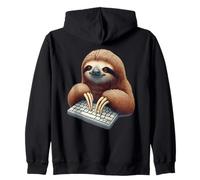 Funny Sloth Typing at Keyboard Slow Office Humor Zip Hoodie