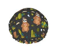Funny Sloths In The Pattern Shower Cap & Bath Cap For Women,Reversible Oversized Waterproof Shower Caps Large Designed For All Hair Lengths,Elastic Reusable Bathing Hair Cap