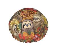Funny Sloths Printed Hair Wrap, Double Layer Shower Cap For Women, Reusable Hair Protector For Bathing