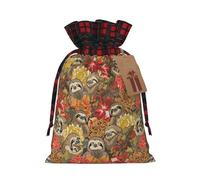 Funny Sloths Printing Cute Color Matching Plaid Christmas Bag Drawstring Design For Christmas Party Gift Packaging